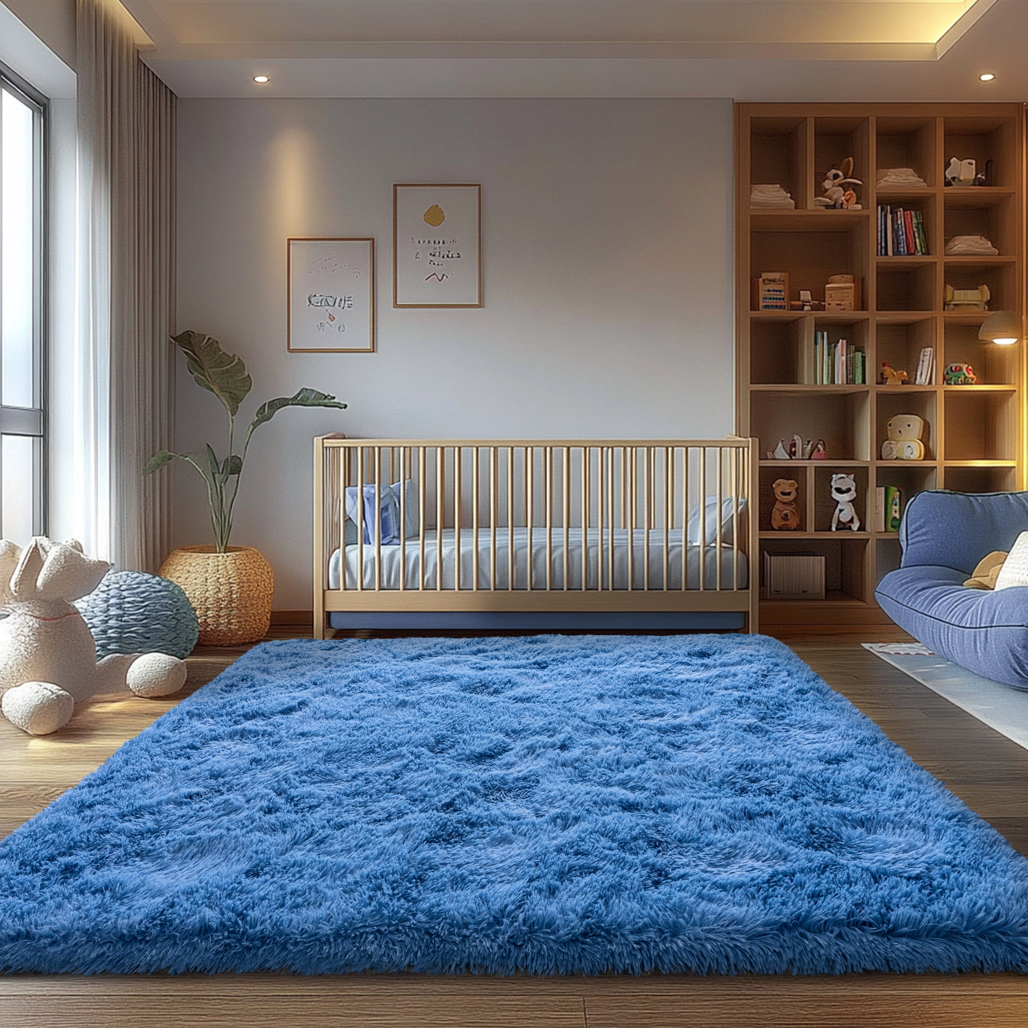 ZENELESS Super Soft Fluffy Rug for Bedroom,6x9 Cobalt Blue Anti-Skid Plush Floor Carpet for Living Room Home Decor
