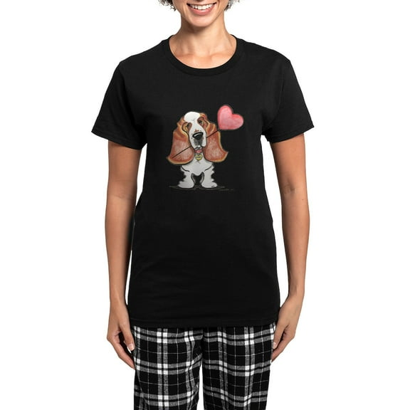 CafePress - Basset Heart Balloon Women's Dark Pajamas - Women's Short Sleeve Print T-Shirt and Pants Dark Cotton Pajama Set