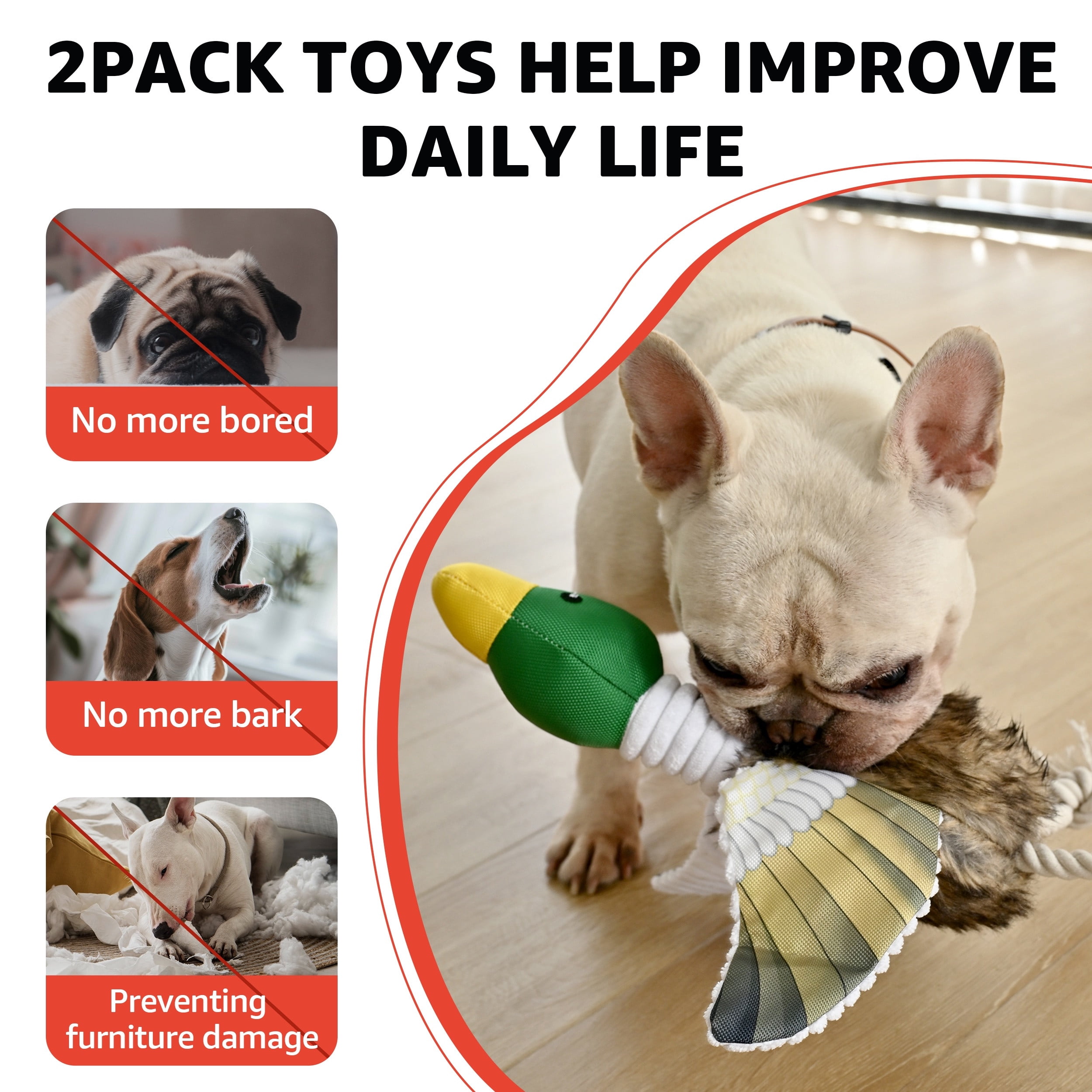 Max & Marlow Plush Duck Dog Squeaky Toy Set, 2-Pack Interactive Pheasant Toys with Crinkle Sound for Puppy Play and Training