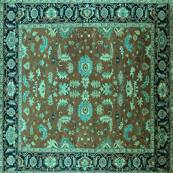 Ahgly Company Indoor Square Oriental Turquoise Blue Traditional Area Rugs, 5' Square