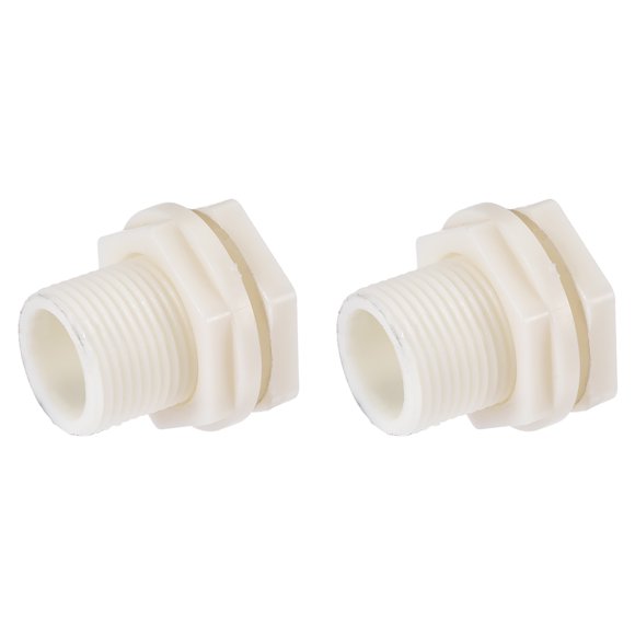 Unique Bargains G3/4 Male Pipe Fitting ABS Plastic Bulkhead Fitting with Silicone Gasket White 2 Pack