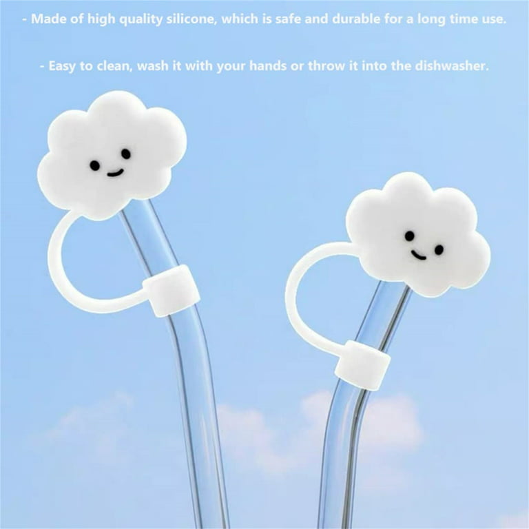 10mm Straw Covers Cap for Stanley, 8pcs Reusable White Cloud Shaped Straw  Tips Silicone Straw Protector Plugs Cute Straw Topper Cap Compatible with