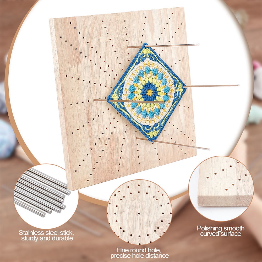 12X12 inches Crochet Board Wooden Knitting Blocking Mat Square Board with 8pcs Stainless Steel Pins for Knitting and Crochet Projects Handcrafted