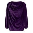 thumbnail image 6 of TTUHYWXI Women's Satin Silky Cowl Neck Drape Ruched Front Long Sleeve Blouse Shirt Top (Purple, 3XL), 6 of 7