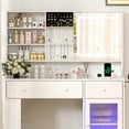 thumbnail image 6 of Zimtown Vanity Desk with Mirror & LED Lights, Glass Top Makeup Vanity Table with Charging Station & Side Rack, White, 6 of 10