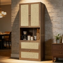 OMCHOM 73" Tall Kitchen Pantry Storage Cabinet with 2 Doors 2 Drawers and Charging Station,Walnut