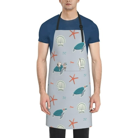 

Lukts Adjustable Apron with 2 Pockets Chef Cooking Kitchen Restaurant Aprons for Women Men-Turtles And Shells