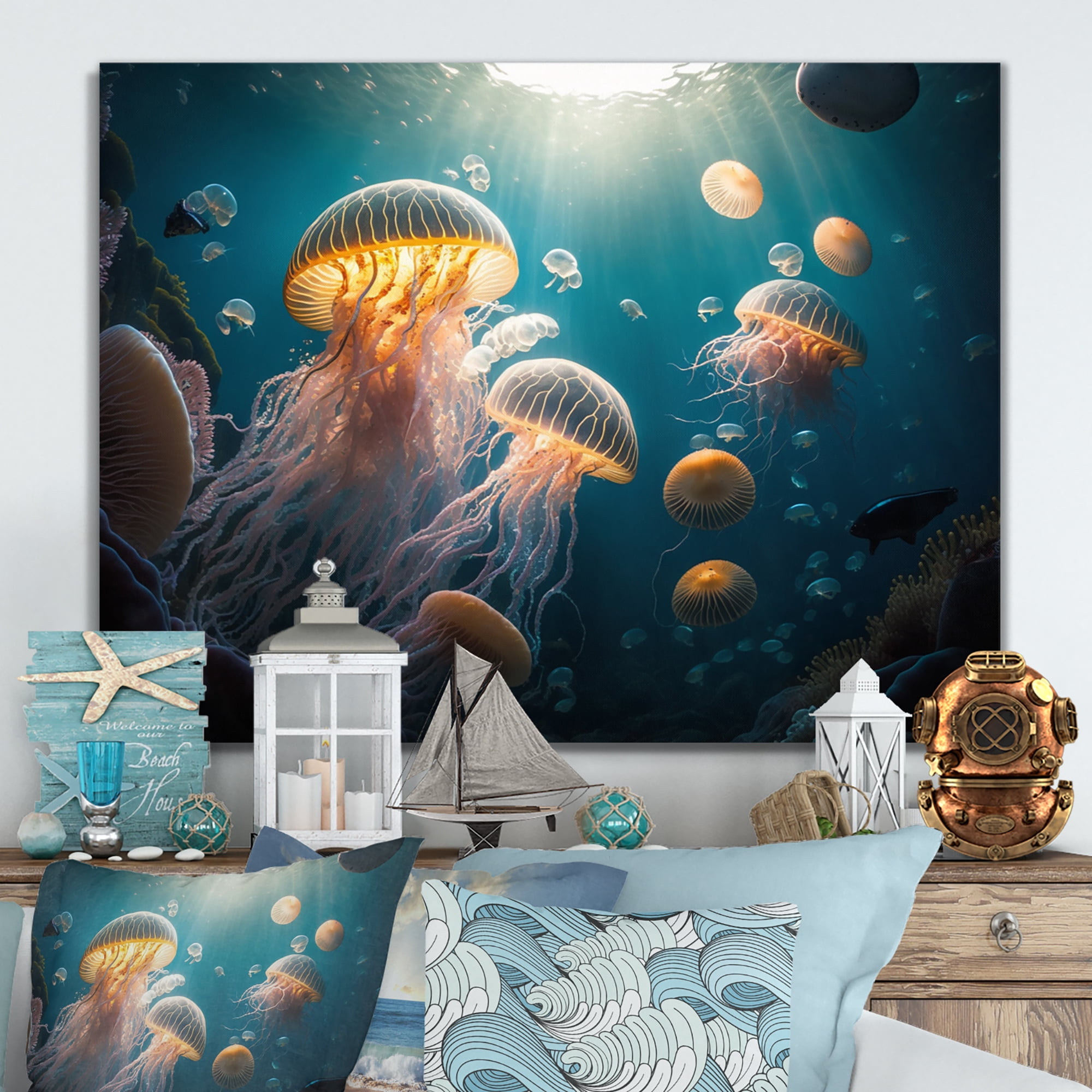 Designart Jellyfish In The Ocean II Canvas Wall Art