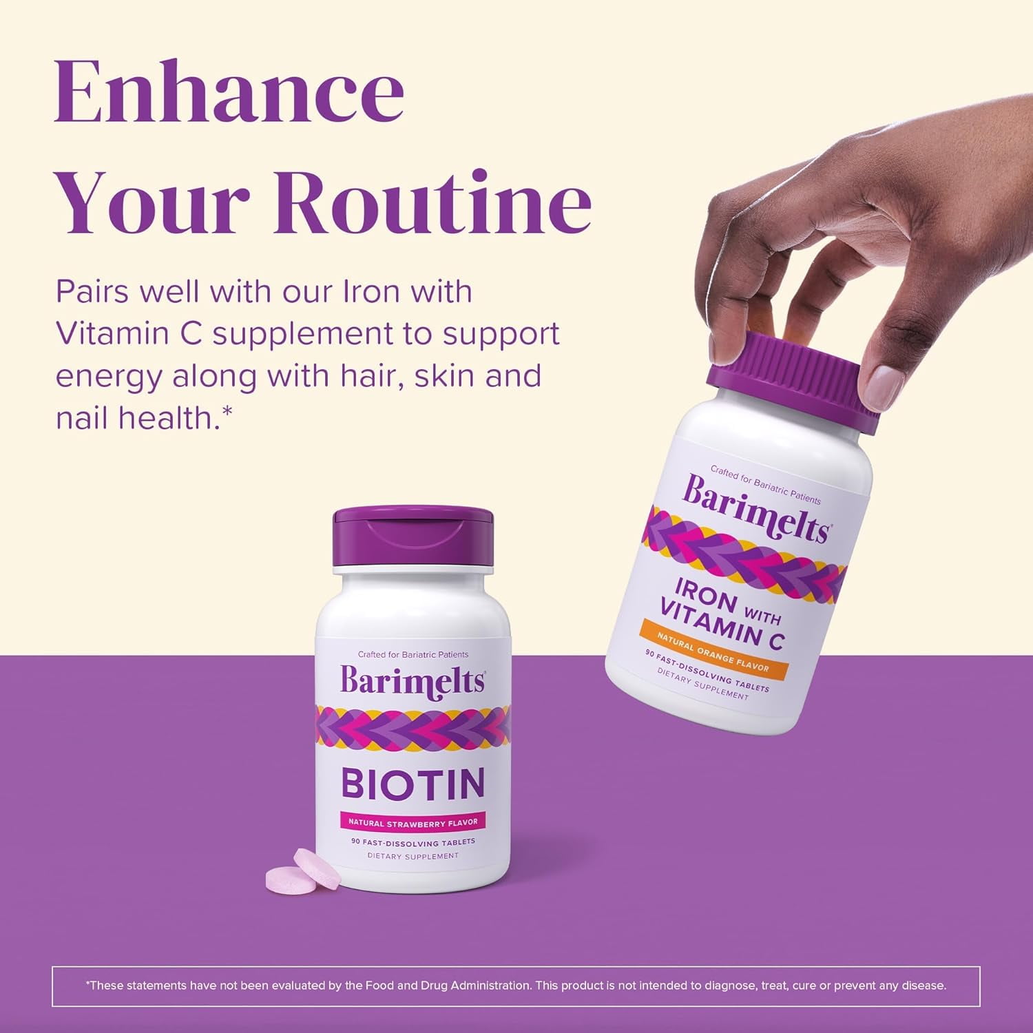 (3 pack) Barimelts Bariatric Biotin Supplement, 90 Fast-Dissolving Tablets, Strawberry Flavor