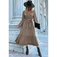 thumbnail image 4 of Button Detail Tiered Midi Dress, Brown, X-Large, 4 of 5