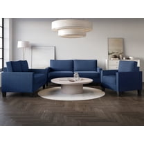 Home Design Marcia 3-Piece Square Arm Living Room Set with Armchair, Loveseat, and Sofa, Modern Upholstery and Black Legs, Blue