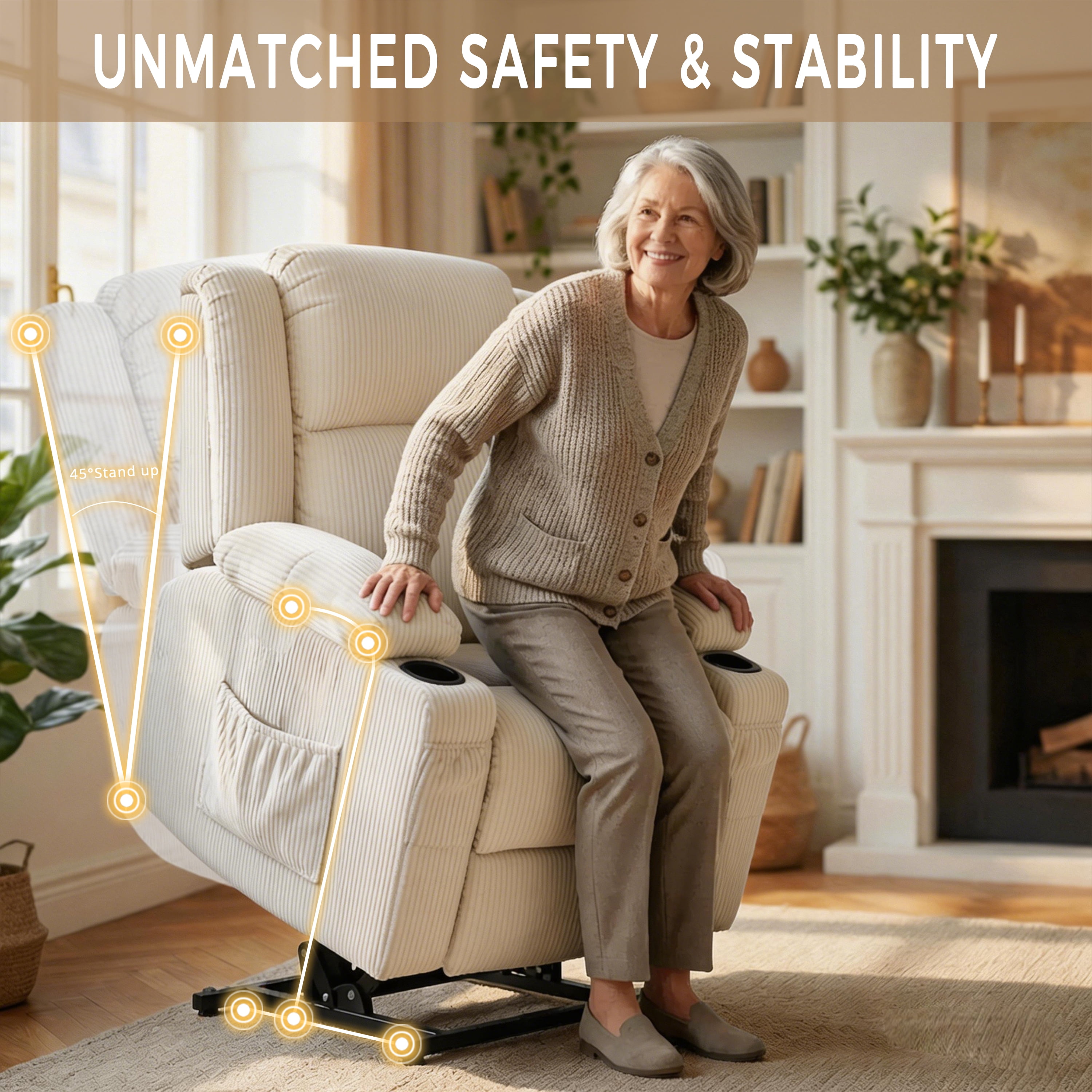 IKAKOS Power Lift Recliner Chair with Massage and Heat, 400 lbs Heavy Duty, Beige