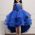 thumbnail image 2 of Akiihool Flower Girl Dress Toddler Kids Girl Dress Summer Short Sleeve Flower Princess Dress Catwalk Performance Dress(Blue,8-9 Years), 2 of 9
