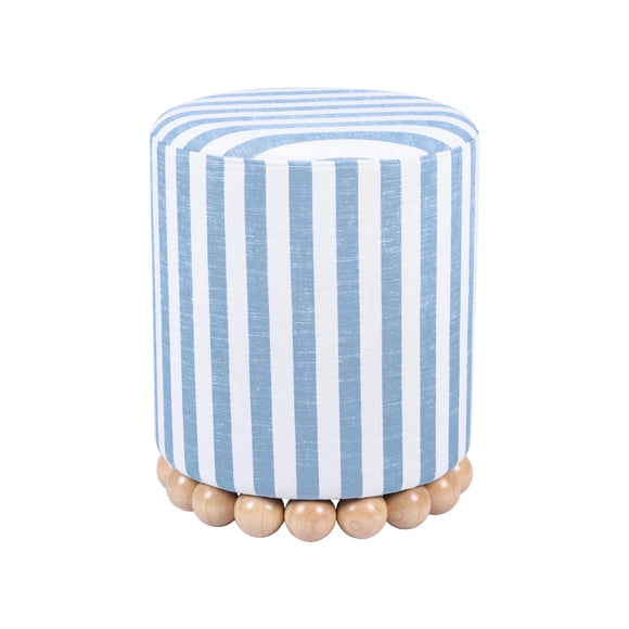 Otomana Tov Furniture Dex redonda de lino azul pastel a rayas