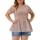 thumbnail image 1 of Blusas de gasa de talla grande Agnes Orinda para mujeres, blusa de peplum floral con mangas cortas y fruncido, 2X, rosa y verde, 1 of 6