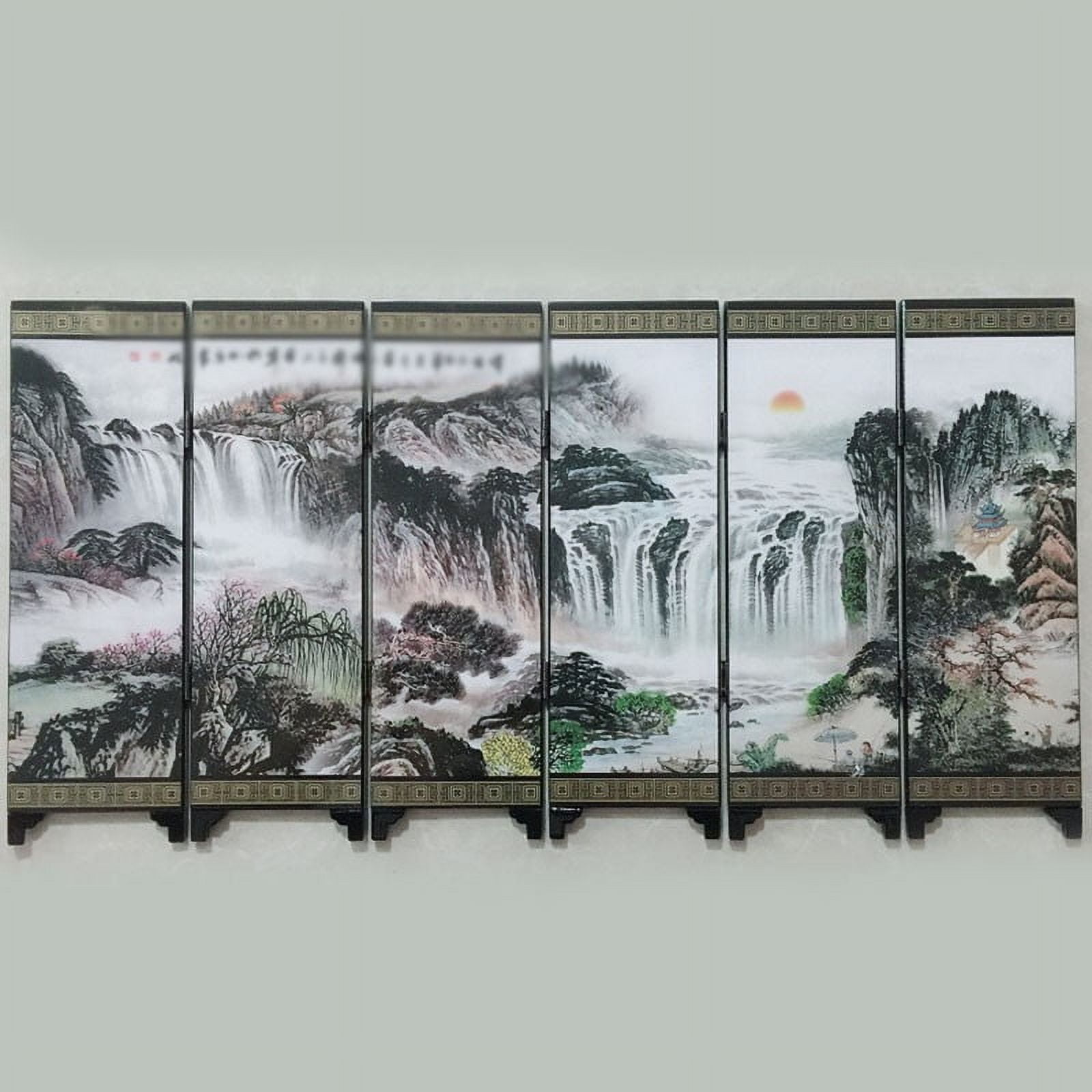 Cogfs Wooden Chinese Style Vintage Retro Small Mini Folding Panel Screen Room Divider