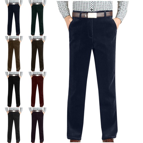SGFCWSX Mens Pants–Lightweight Non-Fleece Corduroy High-Rise Straight Leg Trousers Blue Size XL