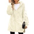 thumbnail image 6 of Women's Fashionable Casual Warm Thick Plush Striped Embossed Button Hooded Cardigan Coat Beige L, 6 of 6