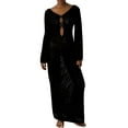 thumbnail image 1 of Kmbangi Femmes Longue Robe en Tricot Couleur Unie Évider Profond V-Cou à Manches Longues Robe Bodycon Tomber Robe de Vacances Sans Dos, 1 of 9