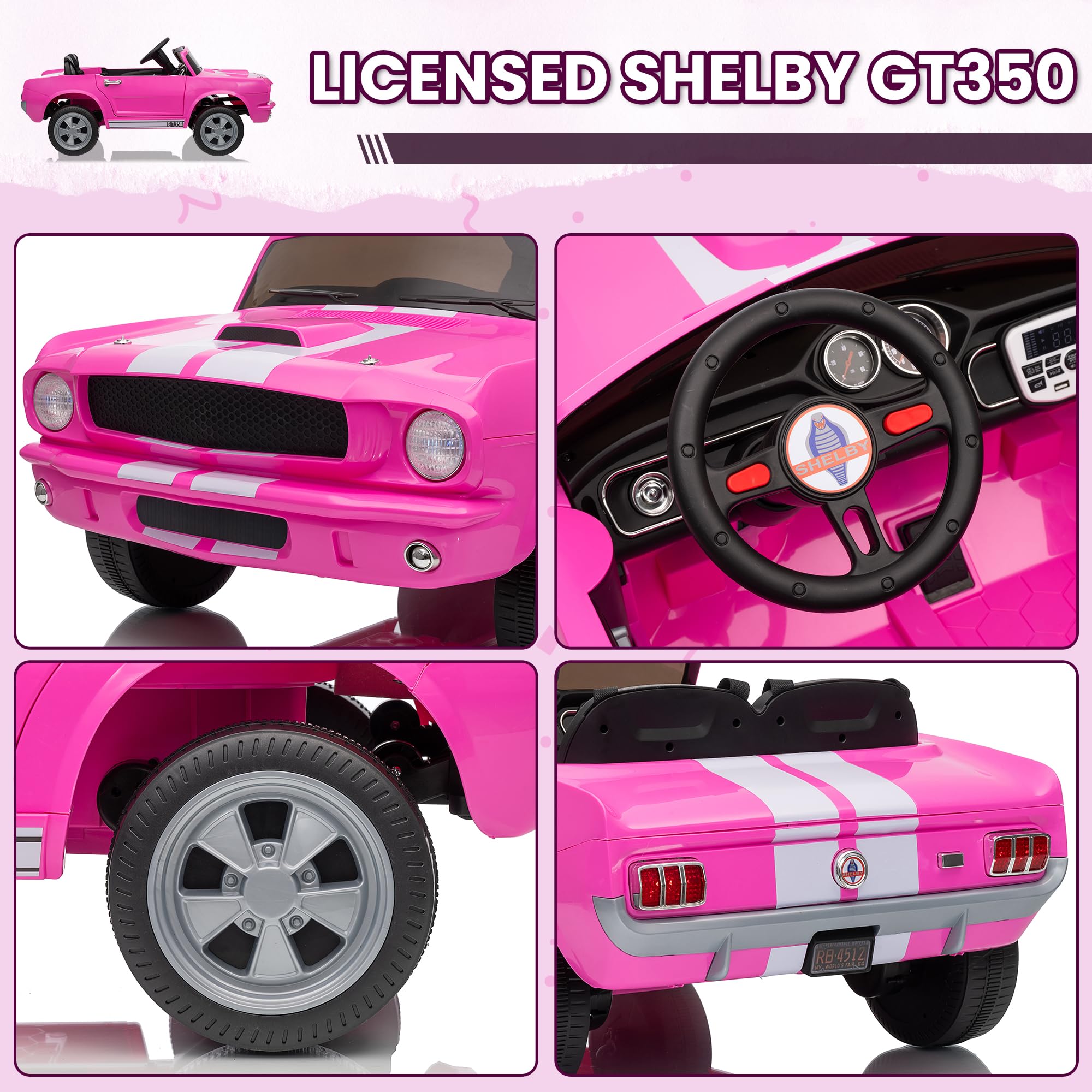 24V Kids Electric Car, Cuoote Licensed Shelby Ride On Toy, Power - Wheels with Remote Control