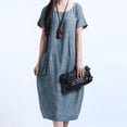 thumbnail image 3 of Vestido suelto de mujer, vestido largo midi vintage de verano de manga corta Irfora Azul L, 3 of 7