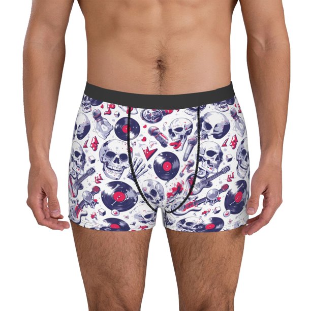 Balery music Skull record mike Calzoncillos bóxer para hombre, ropa interior de algodón suave y transpirable con cinturilla de nailon-X-Large
