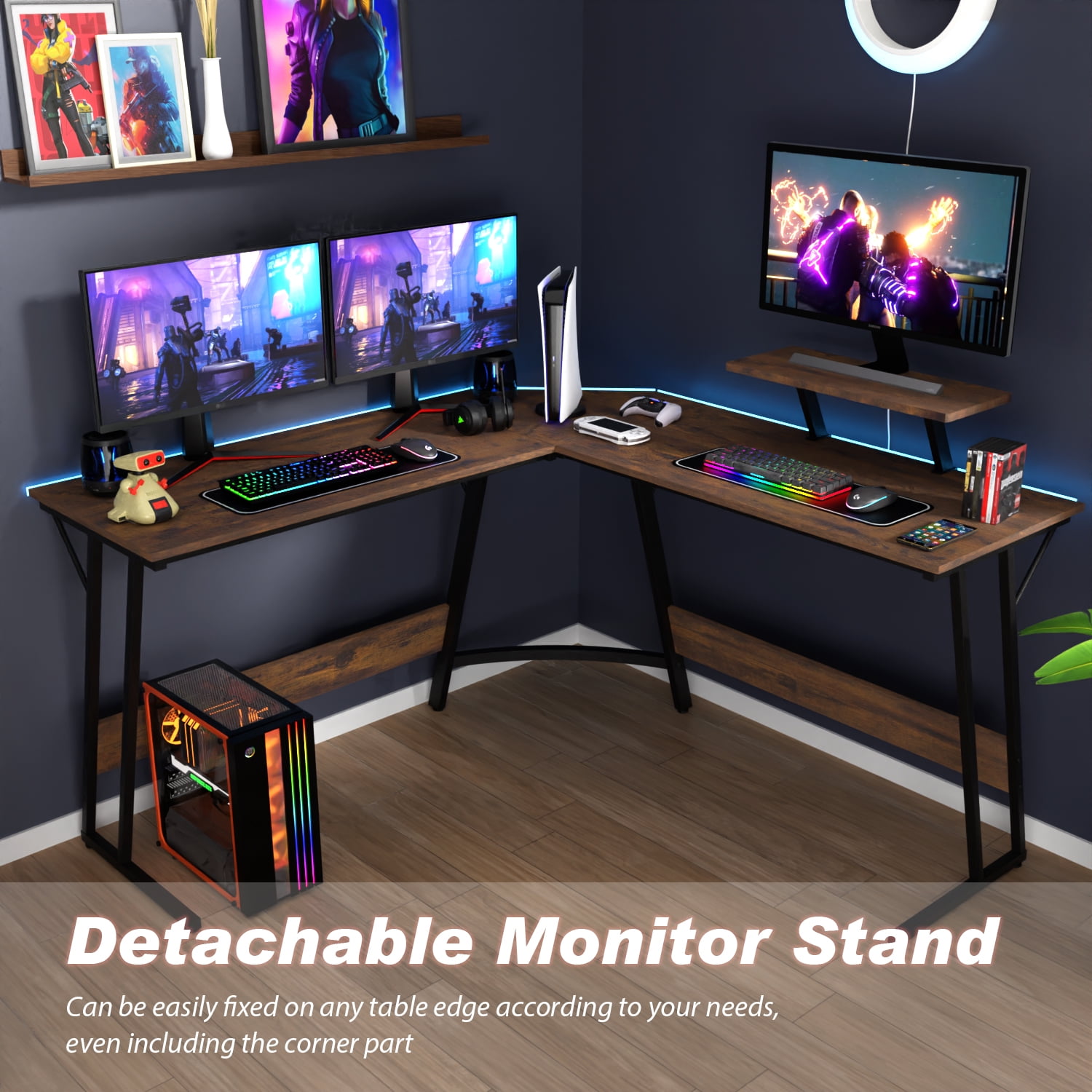 PayLessHere L Shaped Corner Gaming, Computer Desk with Large Desktop Studying and Working and Gaming for Home and Work Place,Brown