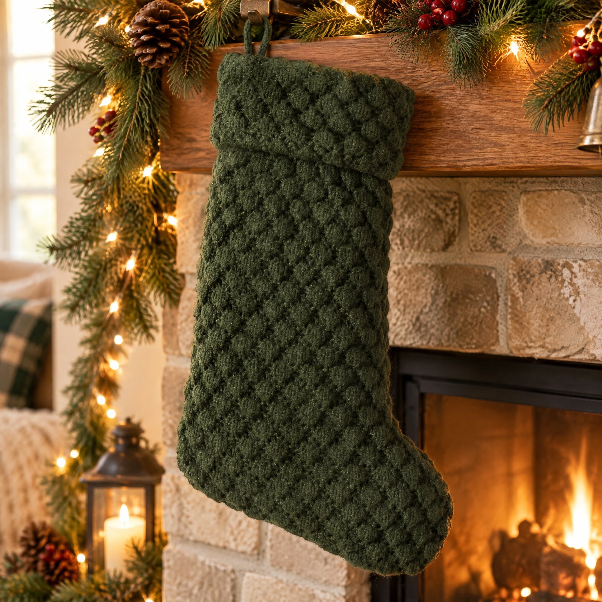 My Texas House Textured Knit Ralph Christmas Stocking, Green, 20"