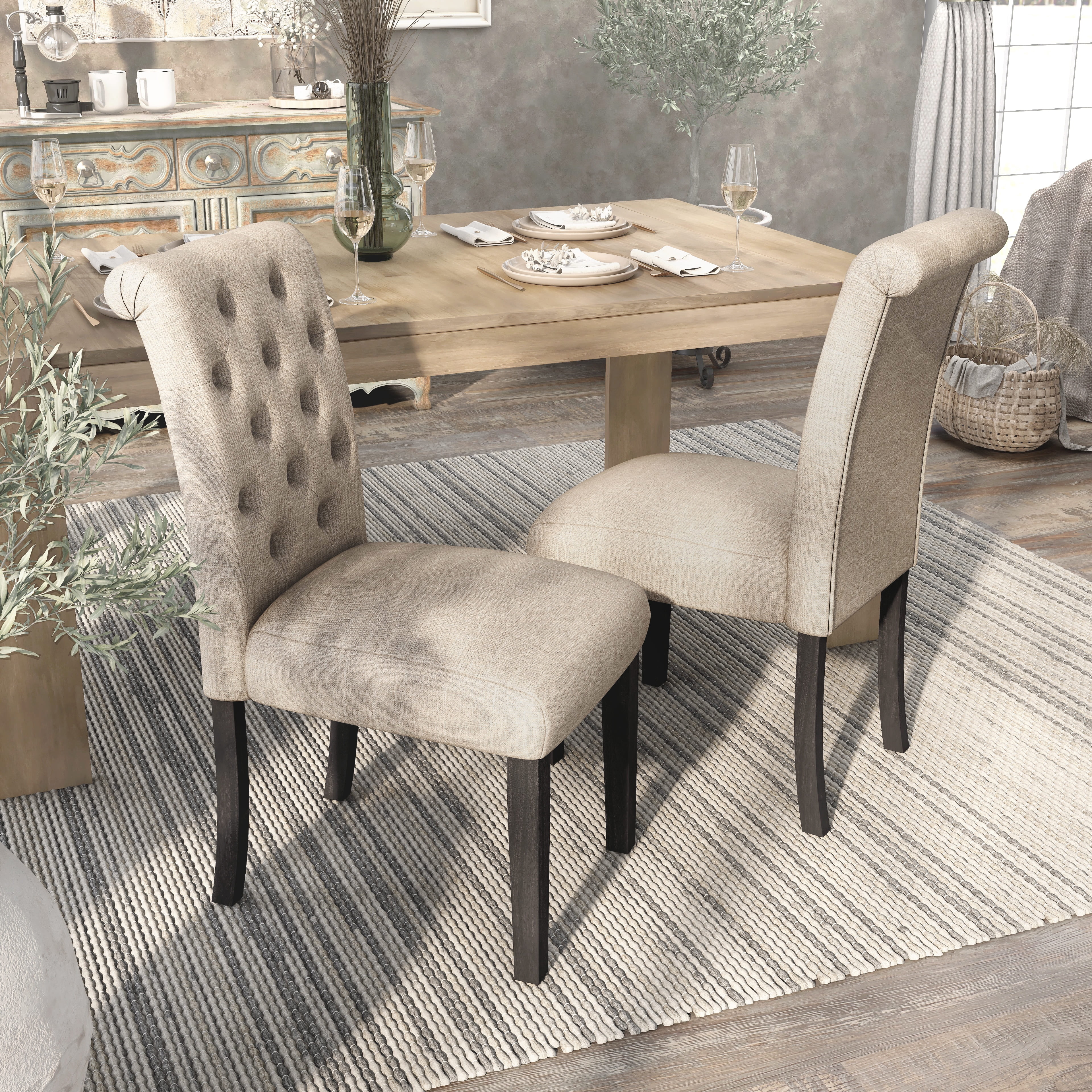 Furniture of America Flar Upholstery Side Chairs, Ivory - Set of 2