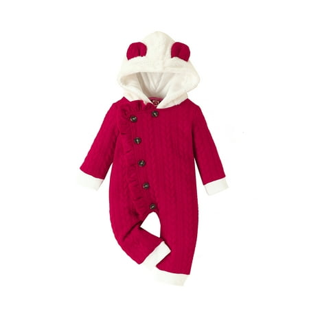 

Wrcnote Infant Hoodies Long Sleeve Jumpsuit Hooded Romper Travel Cute Playsuit One Piece Bodysuit Red 0-3M/70