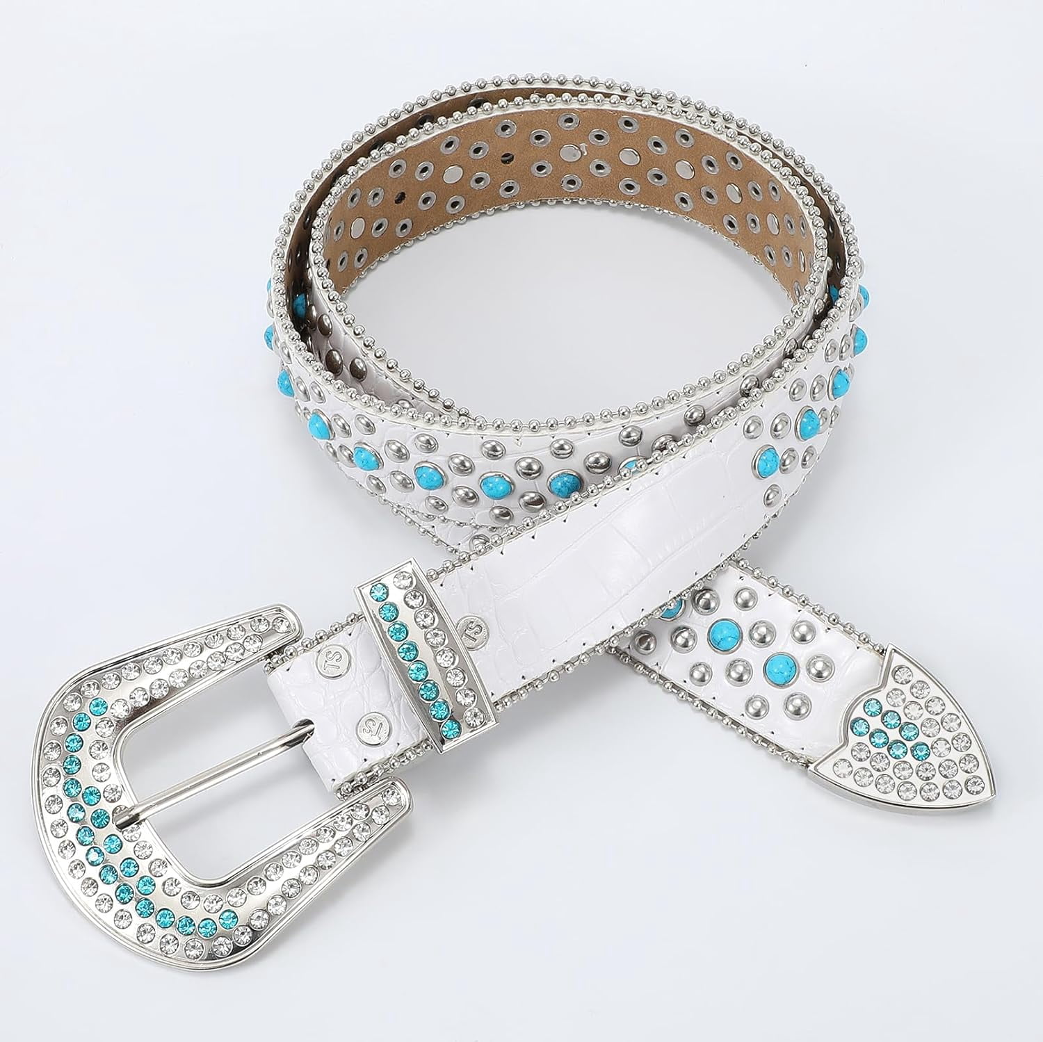 NWT Western Black Glitter and Turquoise Rhinestone Studded Belt Beltiscool Cowboy Cowgirl Western Rhinestone Leather Belt  main image 3