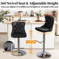 thumbnail image 5 of Bar Stools with Back Set of 2, PAPROOS Swivel 25-33''Adjustable Bar Stools Set, Velvet Upholstered Counter & Bar Height Bar Stools with Button Tufted & Nail Trim for Kitchen Island, Black & Silver, 5 of 12