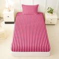 thumbnail image 4 of Castle Fairy Retro Vertical Stripe Twin Sheets 3pcs,Watercolor Linear Motif Bedding,Pink Crimson Red,1 Flat Sheet, 1 Fitted Sheet and 1 Pillowcase, 4 of 7