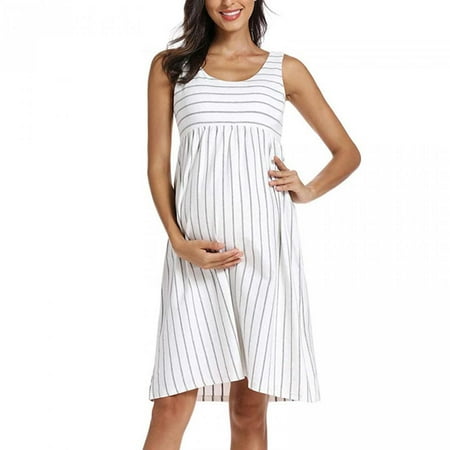 

Kiplyki Wholesale Woman O-Neck Stripe Sleeveless Pregnant Maternity Nursing Dress