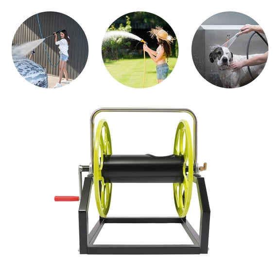 Green Garden Hose Reel, Heavy Duty Wall Mounted Water Hose Reel with Crank Handle, Hose Reels for Outside, Holds 328-Feet of 0.55-Inch Hose