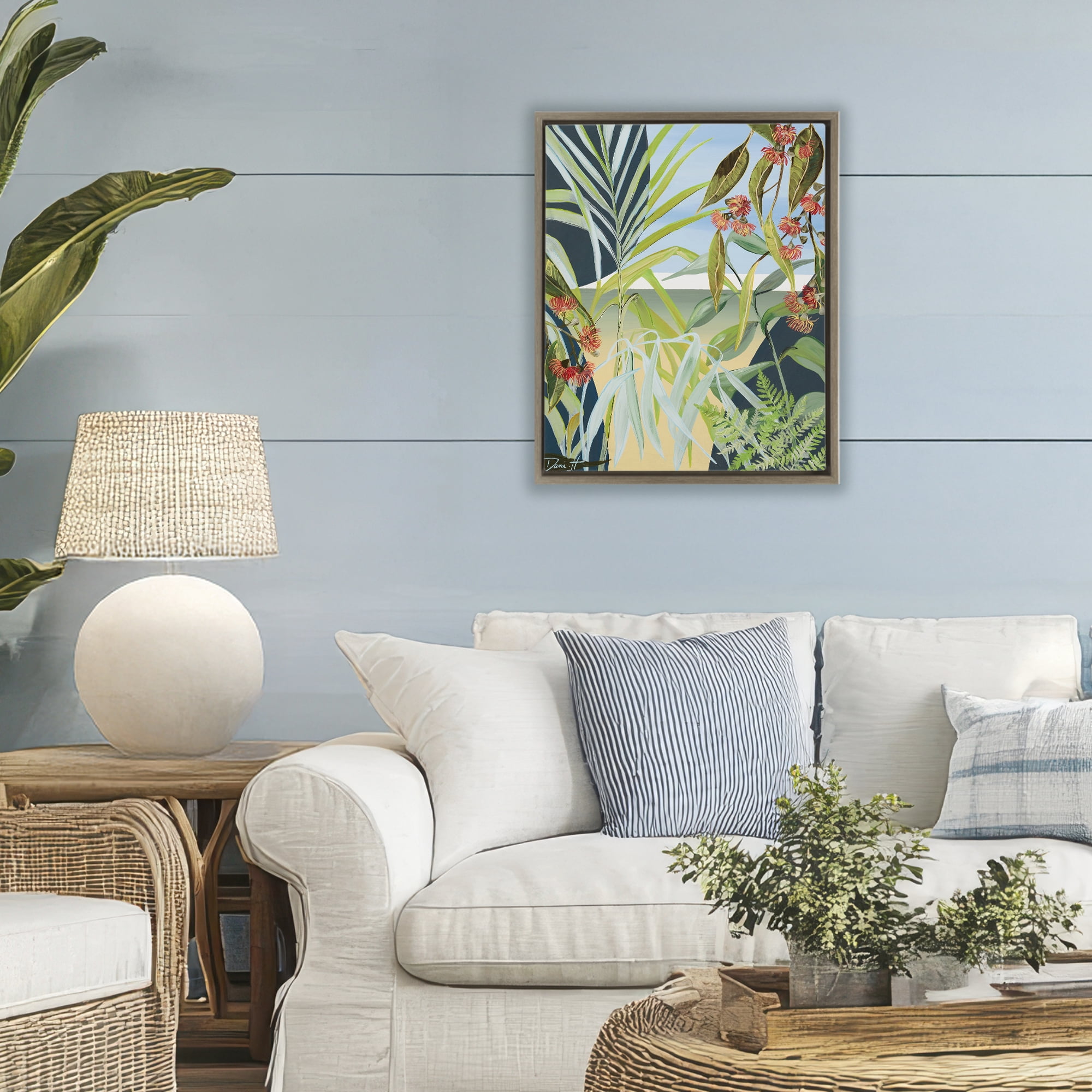 Stupell Industries Coastal Morning Leaves Brown Framed Floater Canvas Wall Art, design by Dani Heyward