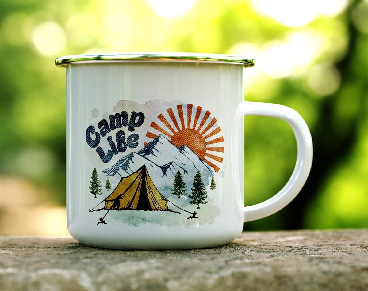 Camp Life Enamel Campfire Mug, Outdoor Camping Coffee Cup, Mountain Nature  Hiking Lover Gift (12oz) 