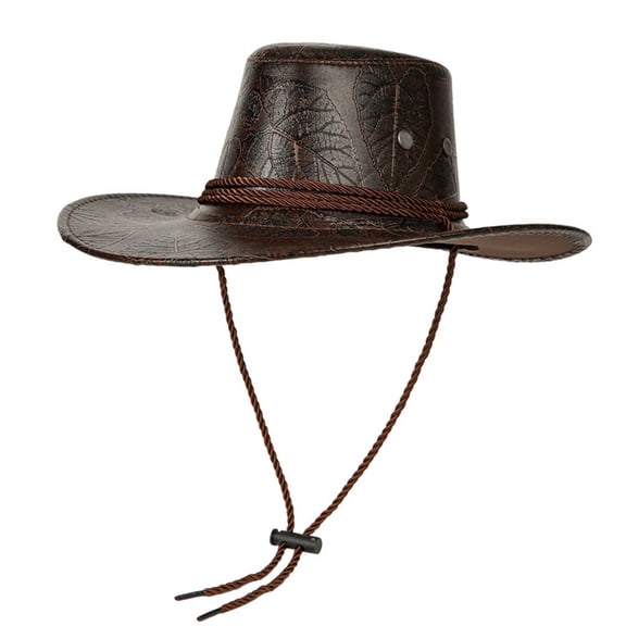 Frnrwgo Men’s Cowboy Hat Wide Brim Roll Up Packable Fedora with Chin Strap Breathable Outdoor Western