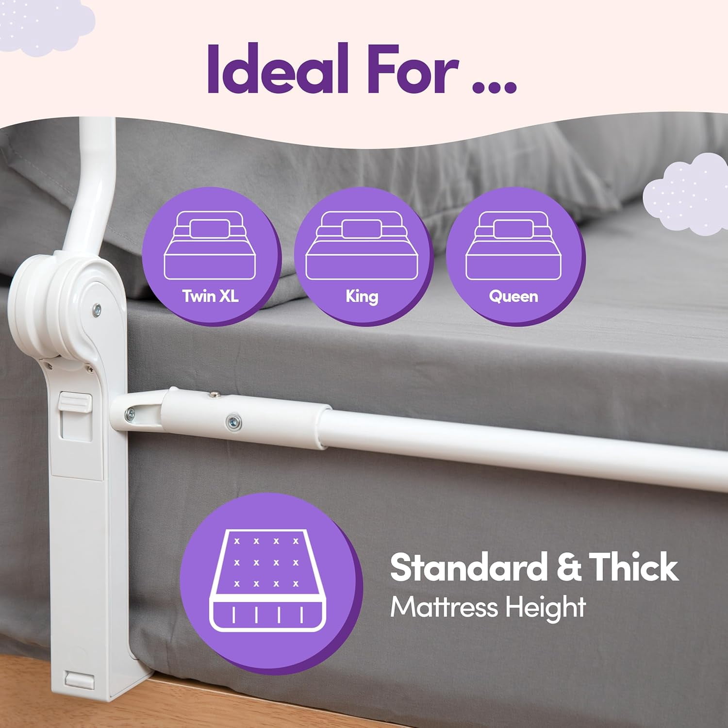 ComfyBumpy Toddler Bed Rail Guard, 55.5" x 19.5" Extra long Swing Down Rail for Kids Beds, White, 1 pack