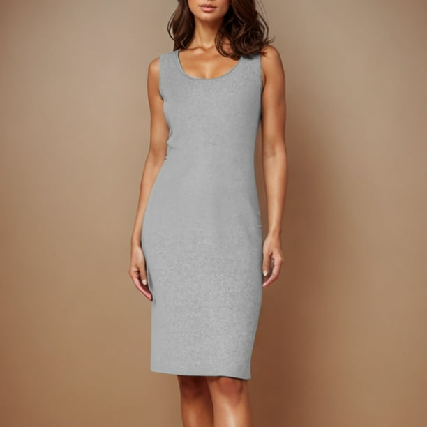 Karight Women's Summer Rib Knit Stretch Crewneck Sleeveless Bodycon Midi Dress