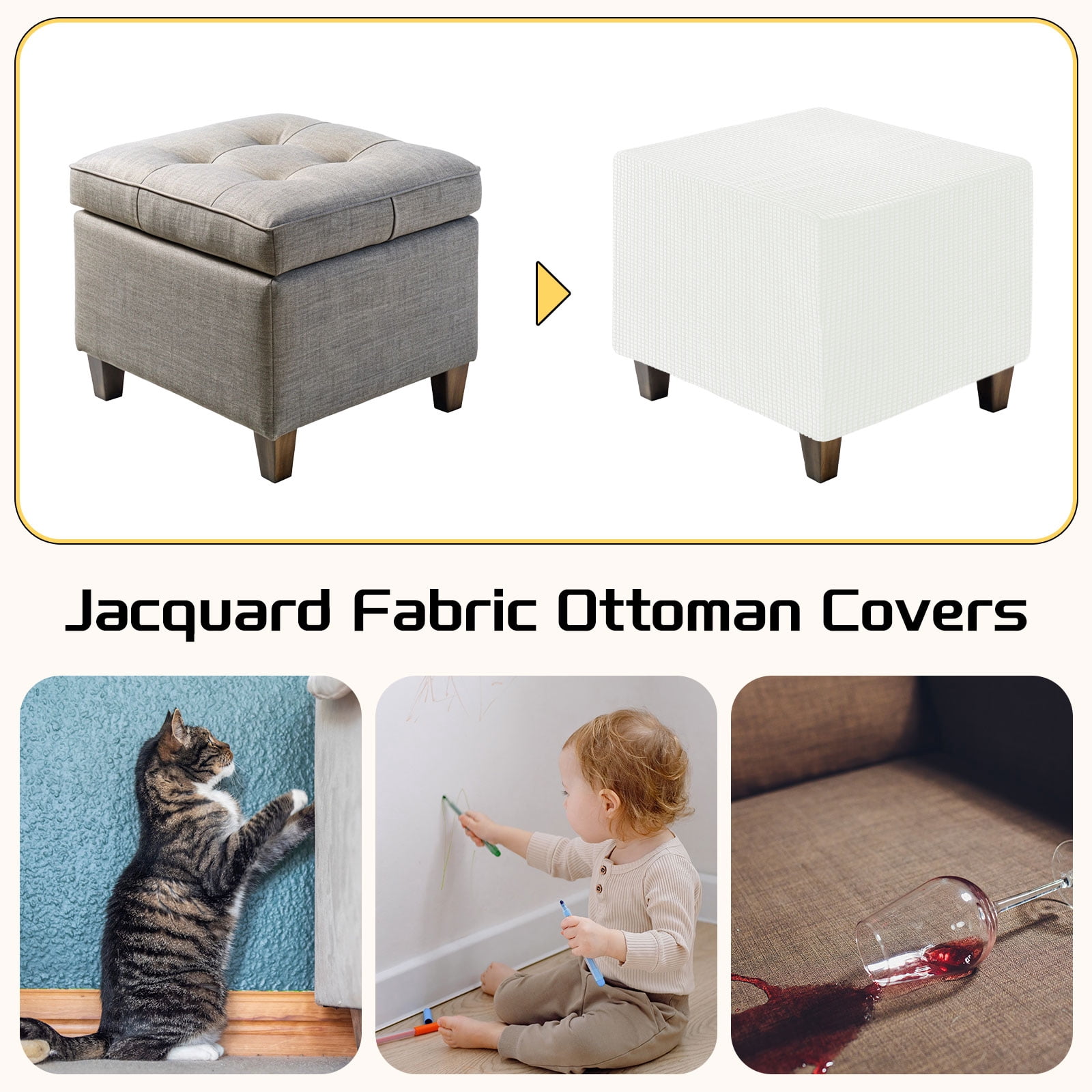 Unique Bargains Stylish Square Jacquard Slipcover White 23.6"–29.9" x 13.8"–17.7"