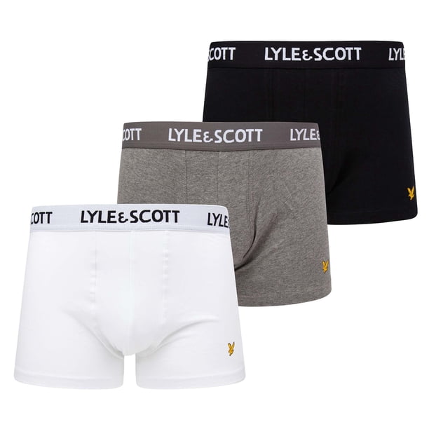 LYLE&SCOTT Bóxers para hombre, paquete de 3 - Barclay Core Trunks, algodón elástico Negro/Gris/Blanco M (Medium)