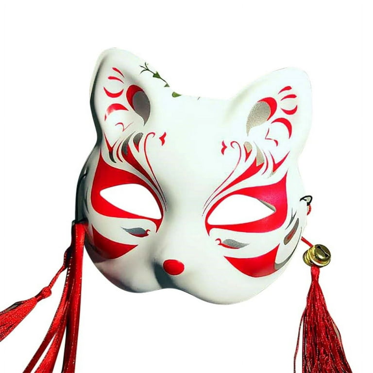 PVC Japanese Fox Mask with Tassels and Small Bells Demon Costume Cosplay Full Face Hand-Painted Masquerade Party Show, Men's, C1