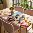 thumbnail image 3 of Japanese Wedding Table Cloths for 4 Foot Rectangle Tables, Cute Owls Cherry Blossoms Beige Patio Waterproof Elastic Fitted Tablecloths, Washable Rectangular Table Cover for Camping, 3 of 8