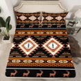 thumbnail image 2 of Feelyou Retro Hippie Aztec Queen Sheet Sets for Men, Black Brown Stripe Triangle Flat Sheet, Wildlife Deer Moose Queen Fitted Sheet, Luxury Bedroom Decor, 4-Piece, 2 of 7
