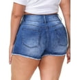 thumbnail image 2 of Gocolloa Women Plus Size Jean Shorts Sexy Stretchy High Waisted Frayed Raw Hem Denim Shorts Royal Blue 20W, 2 of 4