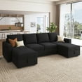 thumbnail image 6 of HONBAY Pull Out Sectional Sleeper Sofa Set Velvet Couch Bed with Storage for Living Room, Black, 6 of 8