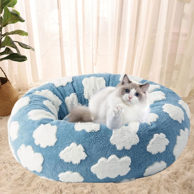 Cat de gato redonda Capa para perros lavable cubierta lavable lavable cómoda cama de cojín de cachorros antideslizan para perros mascotas pequeñas Azul pequeño