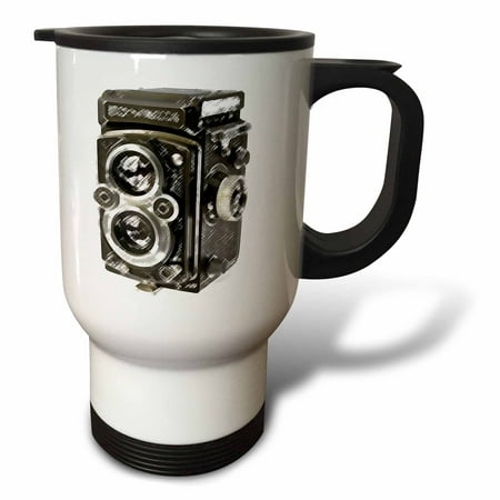 3dRose Picture of a Vintage Twin Lens reflex TLR camera, Travel Mug, 14oz, Stainless Steel