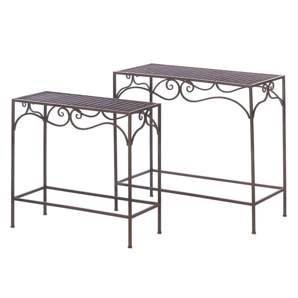Entry Hall Table, Umber Wicker Duo Nesting Living Room Metal Hall Table